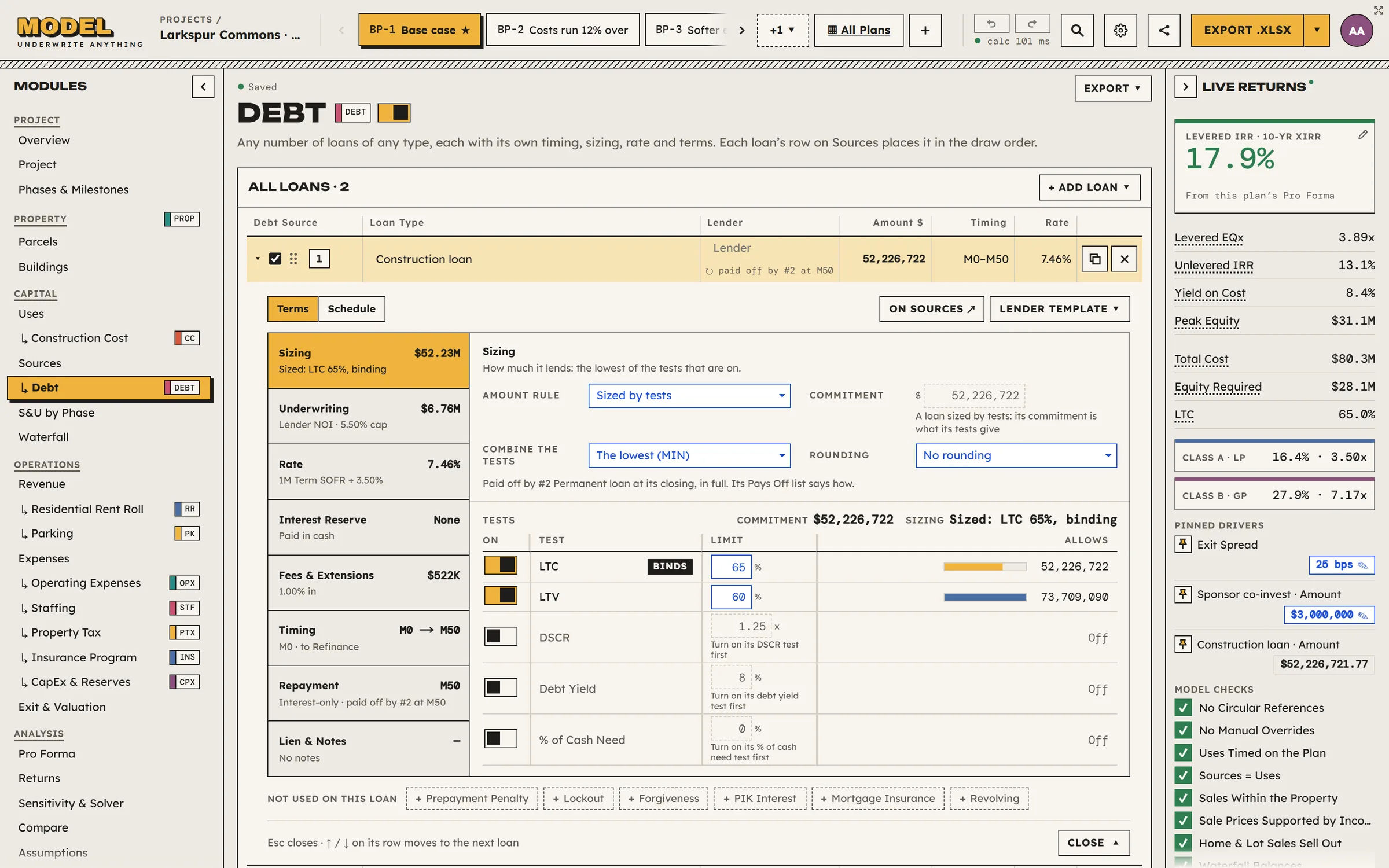 Model loan terms drawer