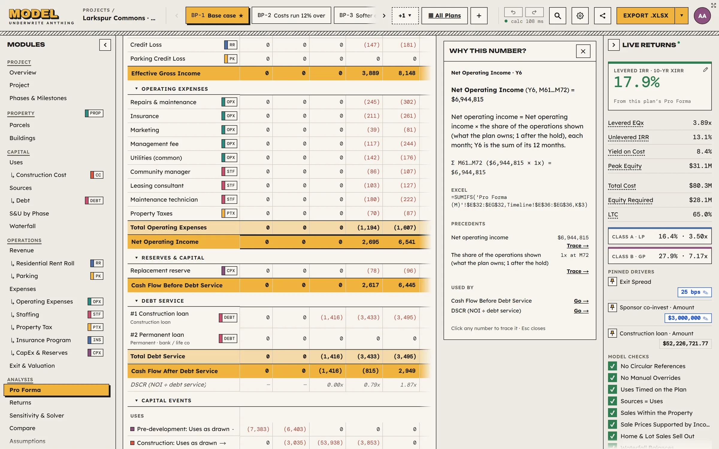 Model calculation explanation panel