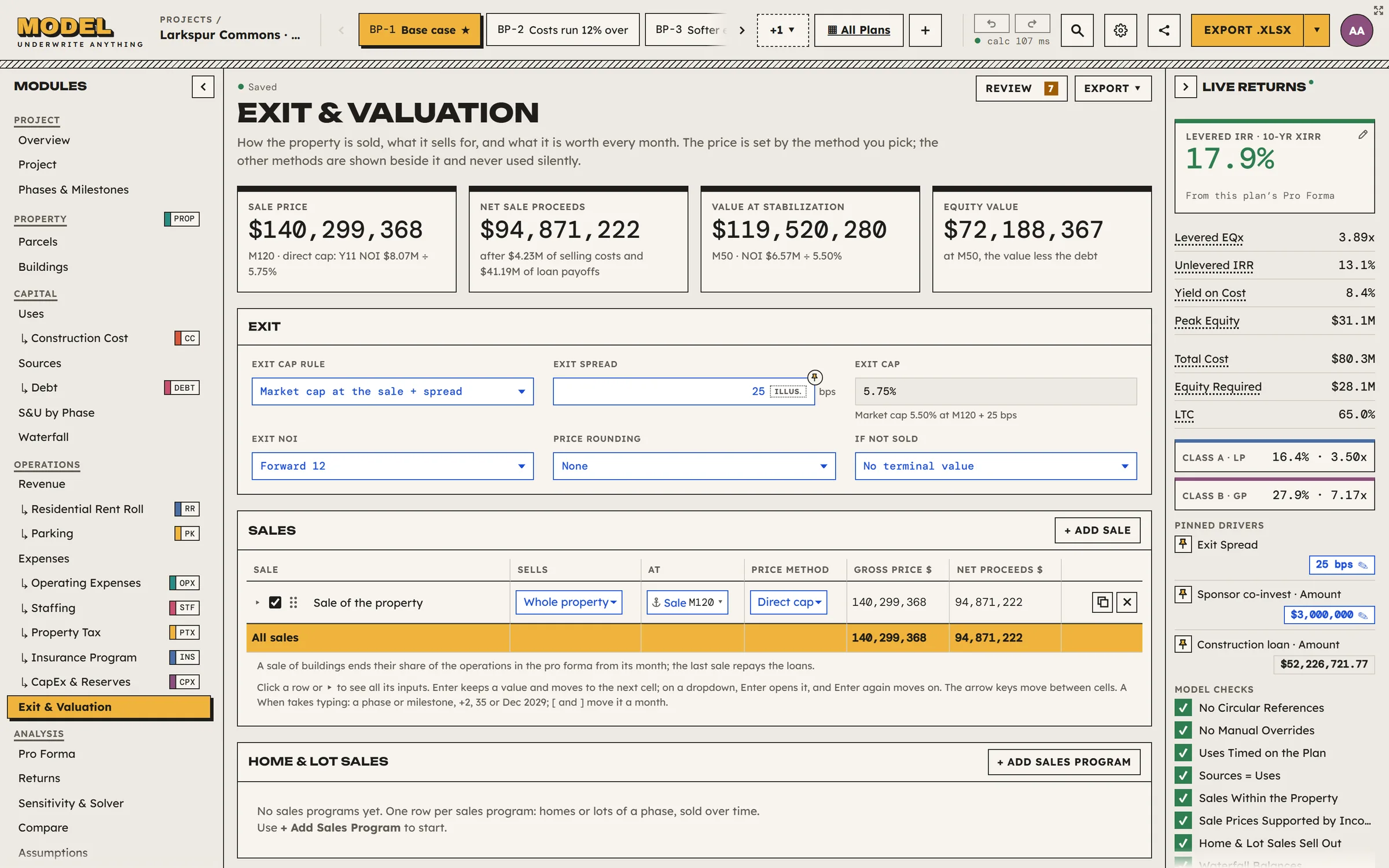Model rent roll inputs with Live Returns