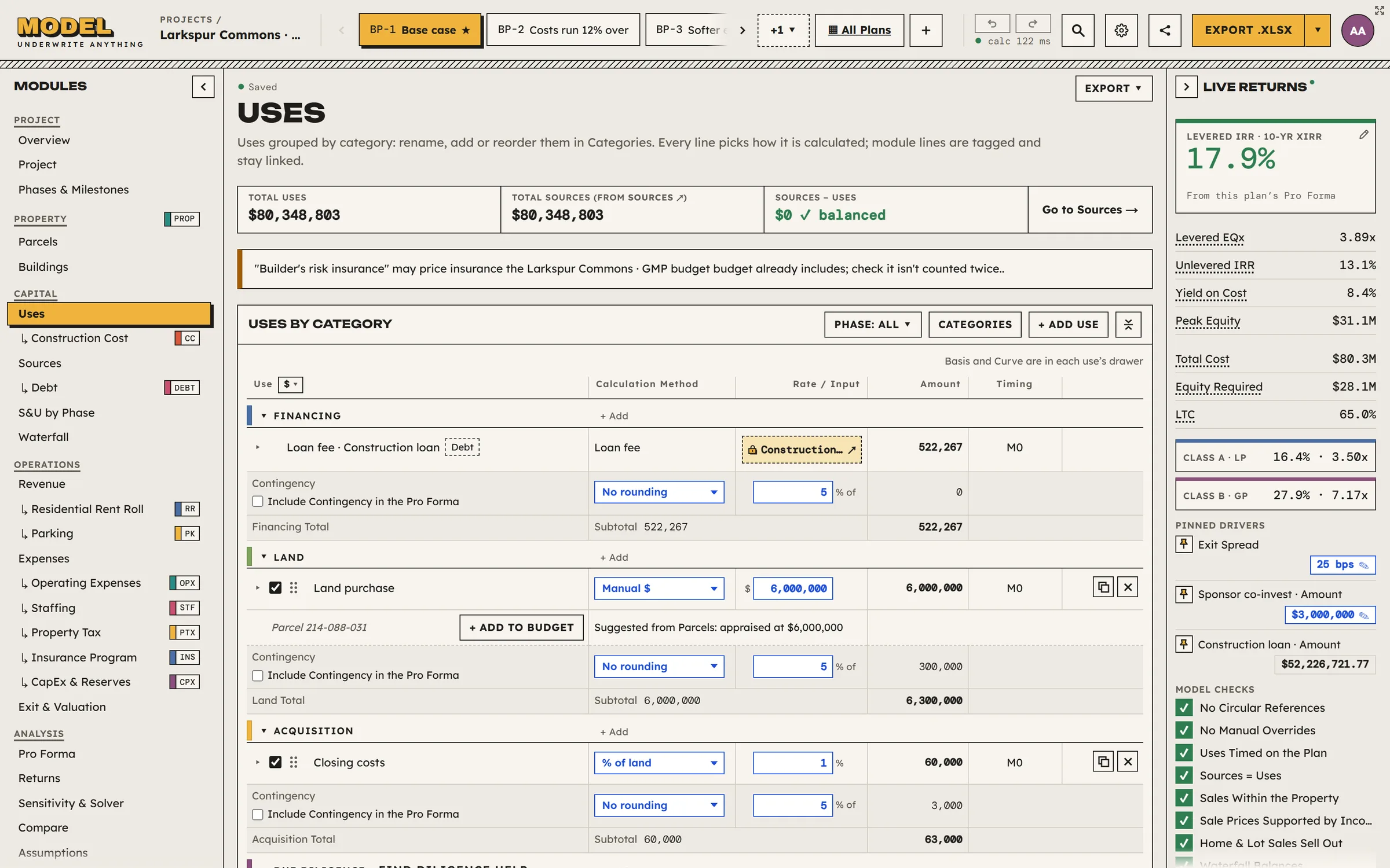 Model costs and funding workspace